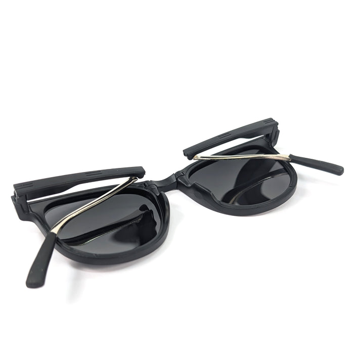Noire - Metal Armed Foldable Sunglasses (with Case & Cleaner) - Black/Black