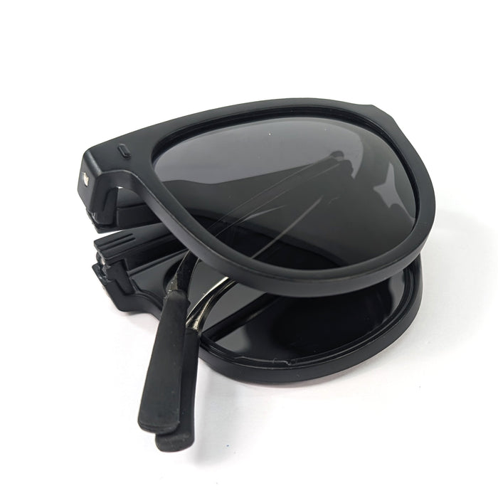 Noire - Metal Armed Foldable Sunglasses (with Case & Cleaner) - Black/Black