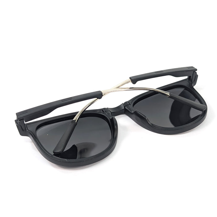 Noire - Metal Armed Foldable Sunglasses (with Case & Cleaner) - Black/Black