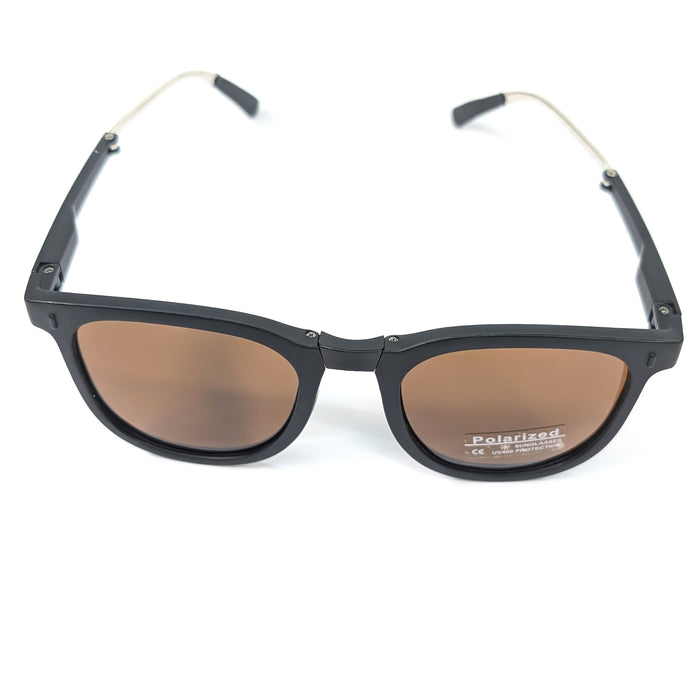 Noire - Metal Armed Foldable Sunglasses (with Case & Cleaner) - Black/Brown
