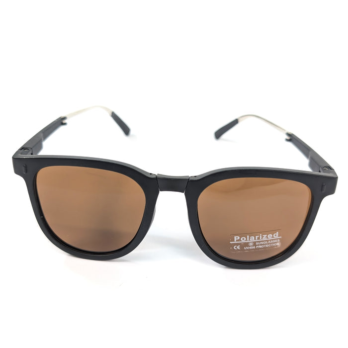 Noire - Metal Armed Foldable Sunglasses (with Case & Cleaner) - Black/Brown