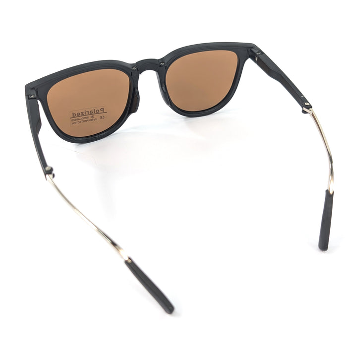 Noire - Metal Armed Foldable Sunglasses (with Case & Cleaner) - Black/Brown