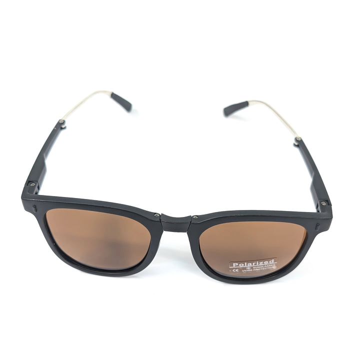 Noire - Metal Armed Foldable Sunglasses (with Case & Cleaner) - Black/Brown