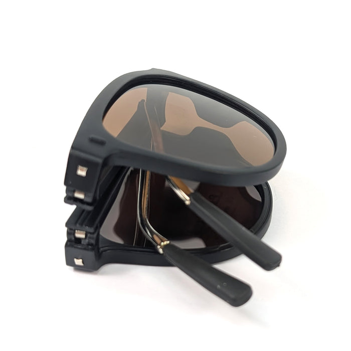 Noire - Metal Armed Foldable Sunglasses (with Case & Cleaner) - Black/Brown