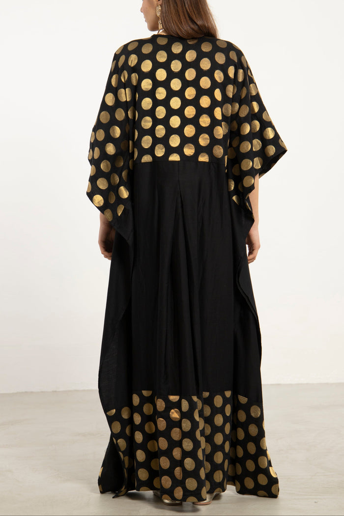 Noujoud Cotton Black & Gold Dots Dress