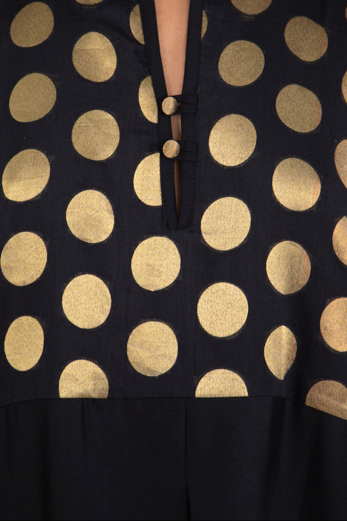 Noujoud Cotton Black & Gold Dots Dress