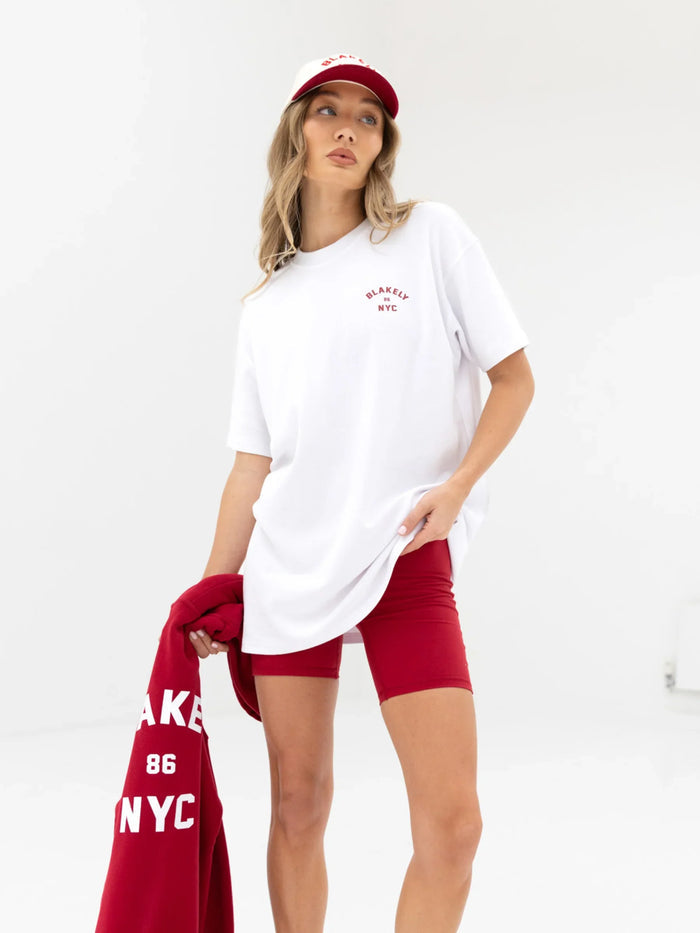 NYC Oversized T-Shirt - White & Cherry Red