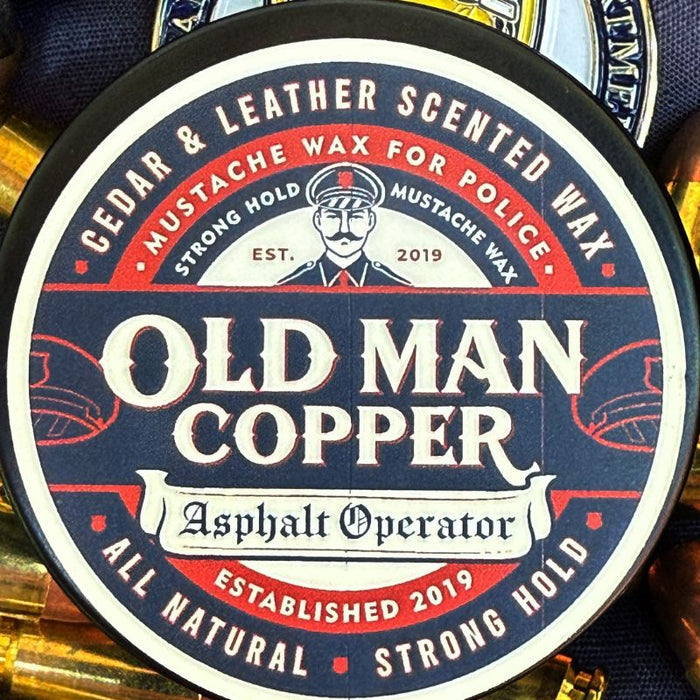 Old Man Copper "Asphalt Operator" Cedar Leather Mustache Wax 1 oz
