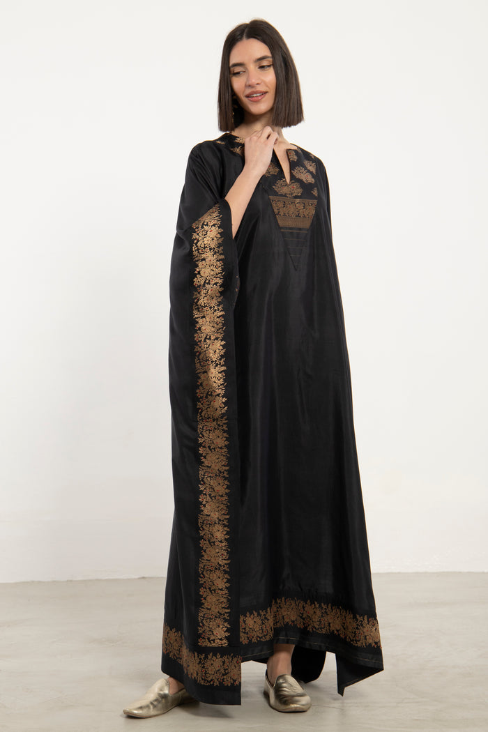 One-Of-a-Kind Tamara Silk Black & Gold Kaftan