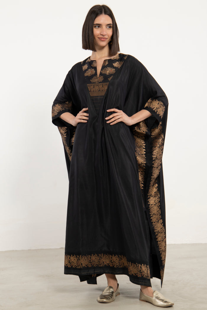 One-Of-a-Kind Tamara Silk Black & Gold Kaftan