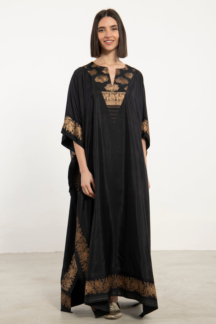 One-Of-a-Kind Tamara Silk Black & Gold Kaftan