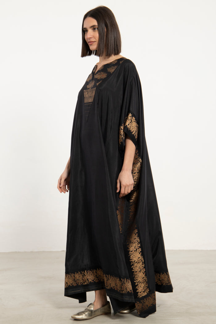 One-Of-a-Kind Tamara Silk Black & Gold Kaftan