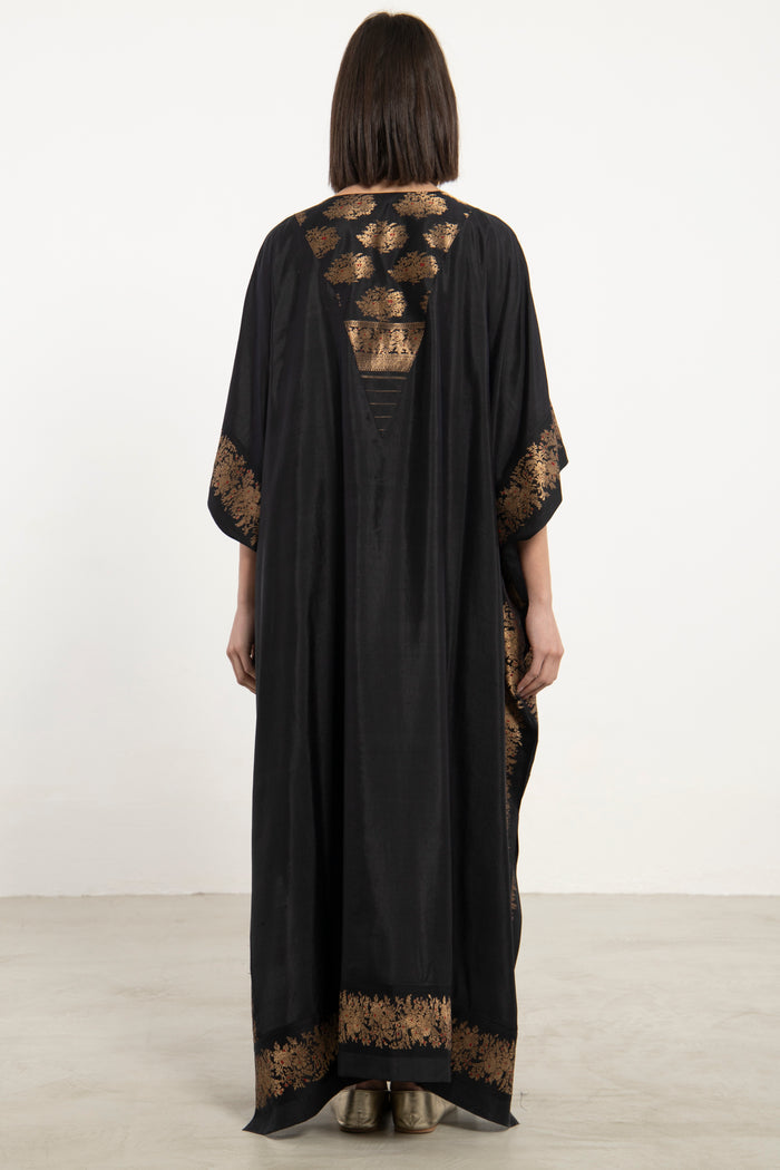 One-Of-a-Kind Tamara Silk Black & Gold Kaftan