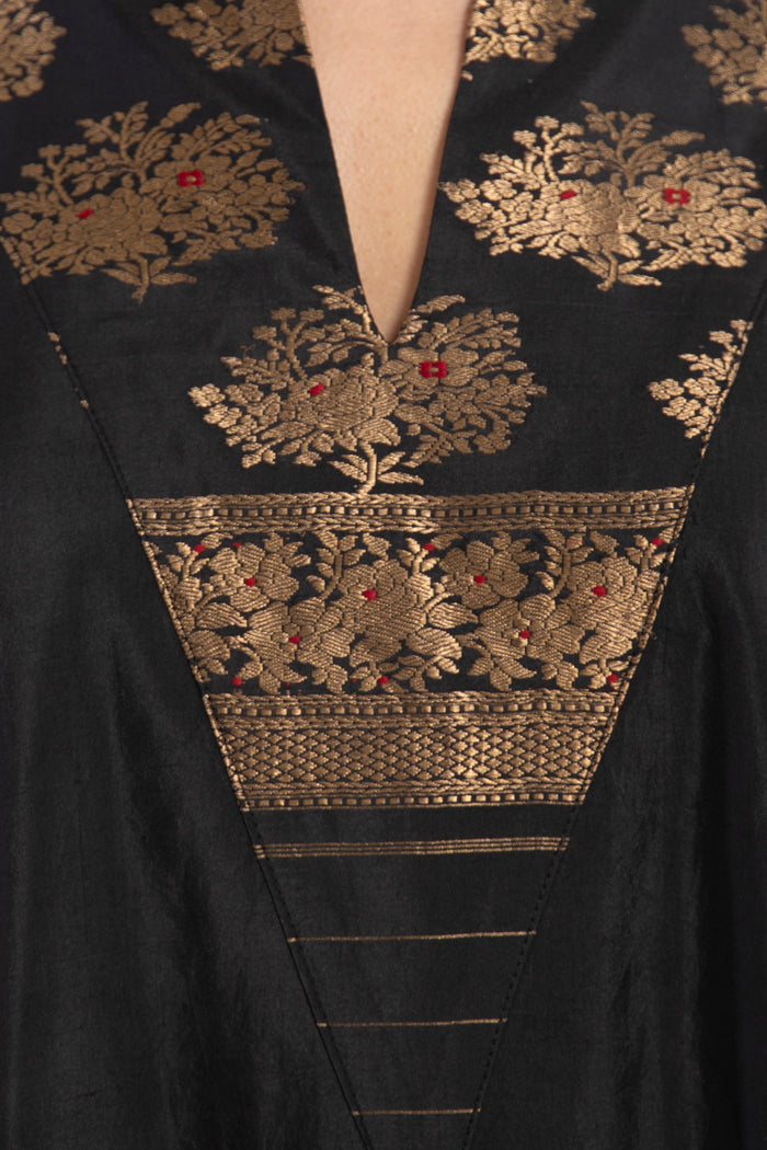 One-Of-a-Kind Tamara Silk Black & Gold Kaftan