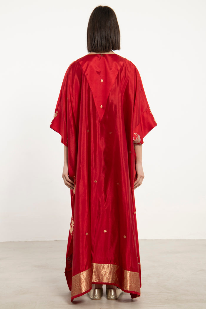 One-Of-a-Kind Tamara Silk Red Birds Kaftan