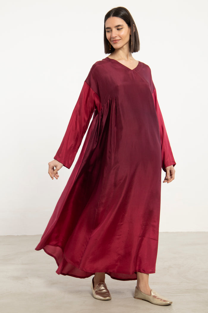 One-Of-a-Kind Zam Silk Ombré Burgundy Dress