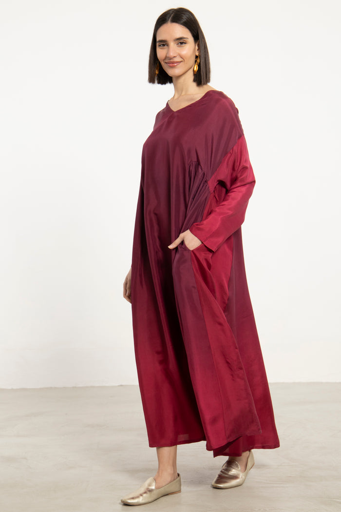 One-Of-a-Kind Zam Silk Ombré Burgundy Dress