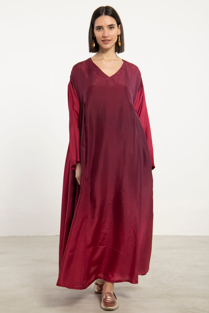 One-Of-a-Kind Zam Silk Ombré Burgundy Dress