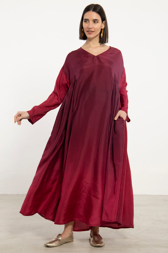 One-Of-a-Kind Zam Silk Ombré Burgundy Dress