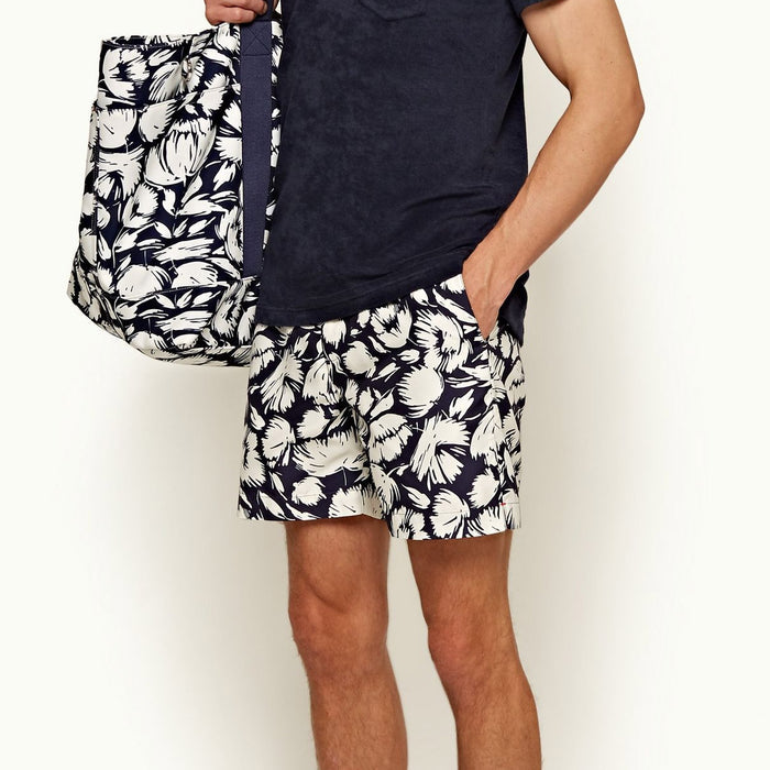 Orlebar Brown - Bulldog Botany Swim Shorts in Navy/White Sand - Nigel Clare
