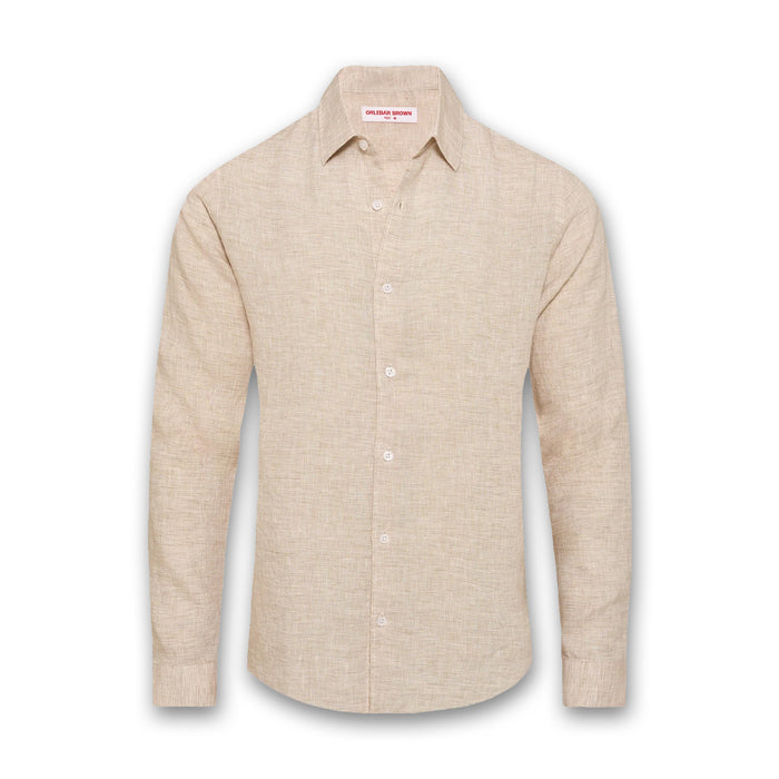 Orlebar Brown - Giles Linen Shirt in Biscuit/White - Nigel Clare