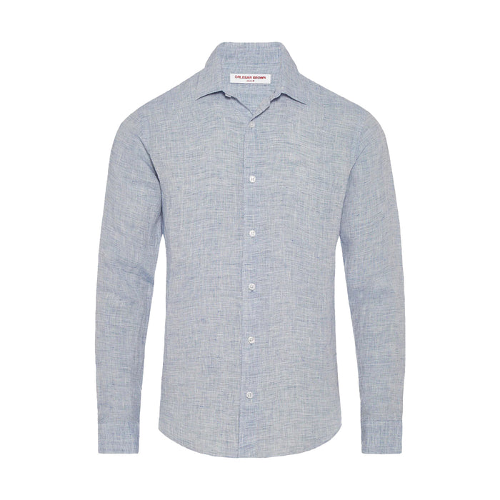 Orlebar Brown - Giles Linen Shirt in Navy/White - Nigel Clare