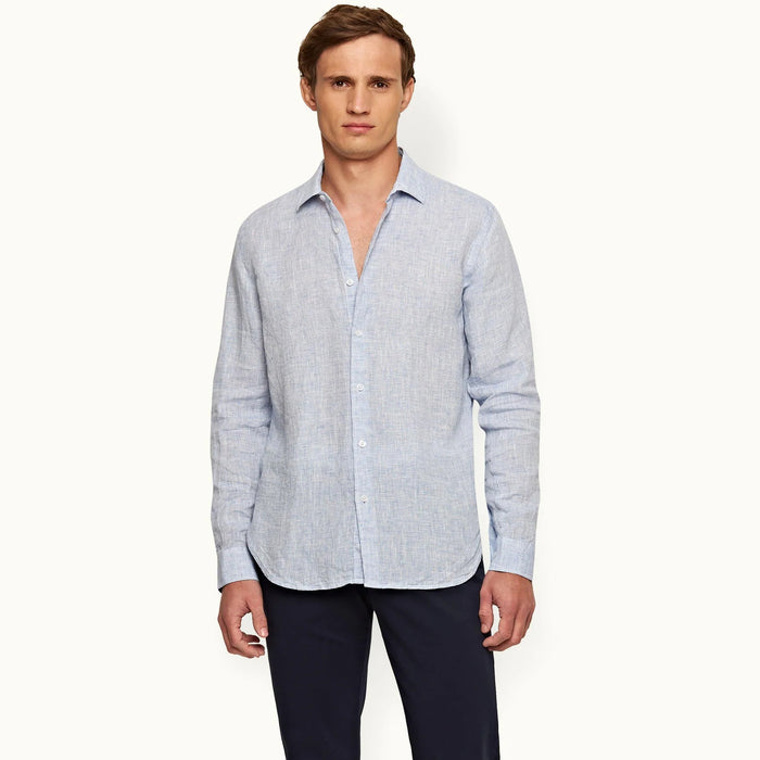 Orlebar Brown - Giles Linen Shirt in Navy/White - Nigel Clare