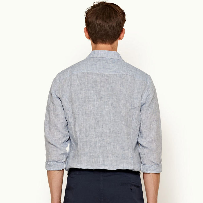 Orlebar Brown - Giles Linen Shirt in Navy/White - Nigel Clare