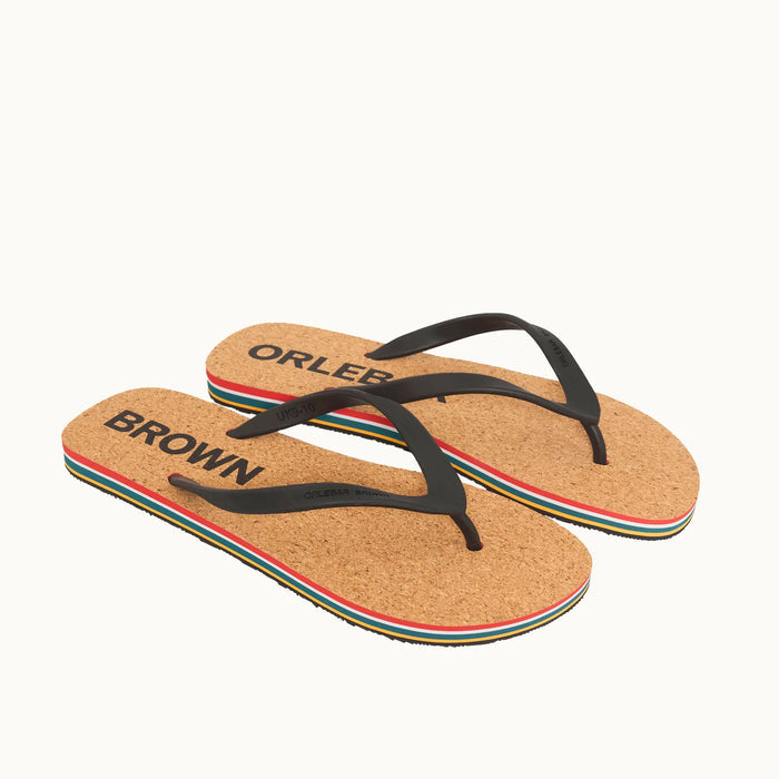 Orlebar Brown - Halston Stripe Flip Flops in Black/White Sand - Nigel Clare