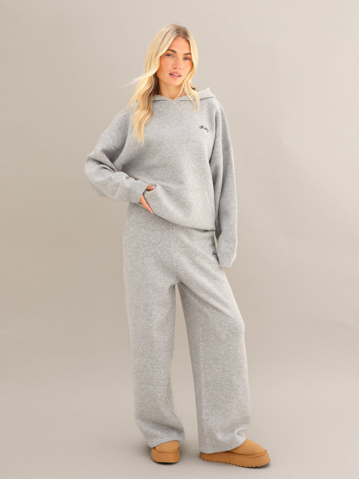 Oversized Knitted Hoodie - Marl Grey