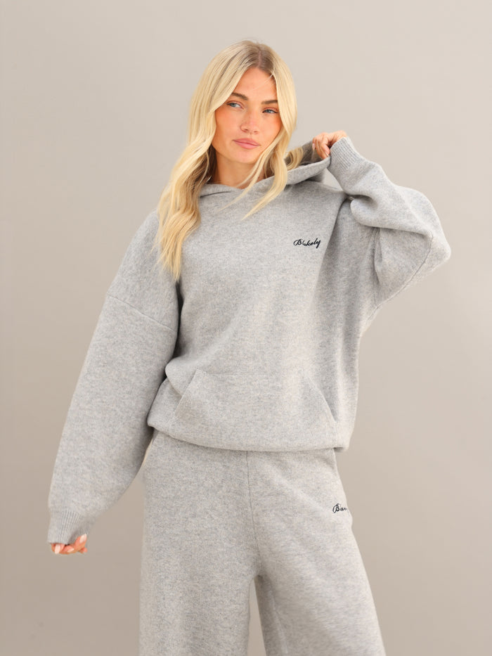 Oversized Knitted Hoodie - Marl Grey