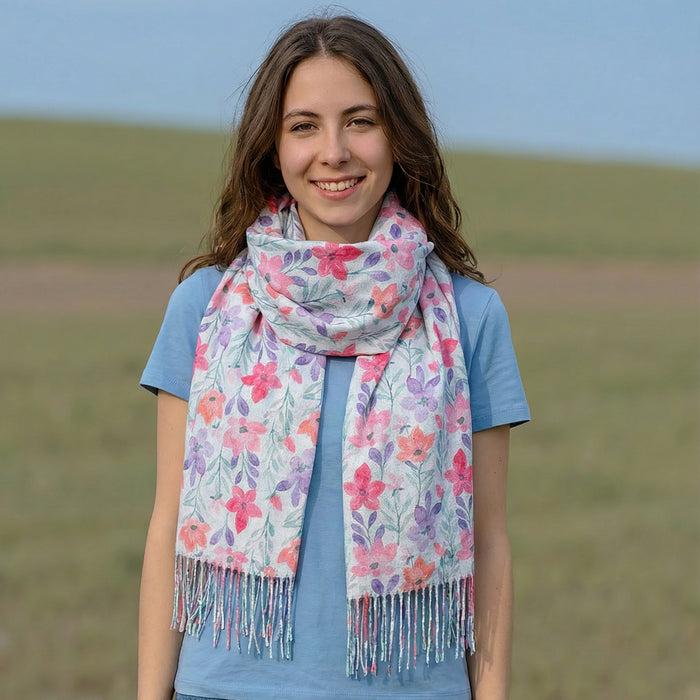 Pastel Flowers Pashmina Style Scarf (50x180cm) - Exclusive Design