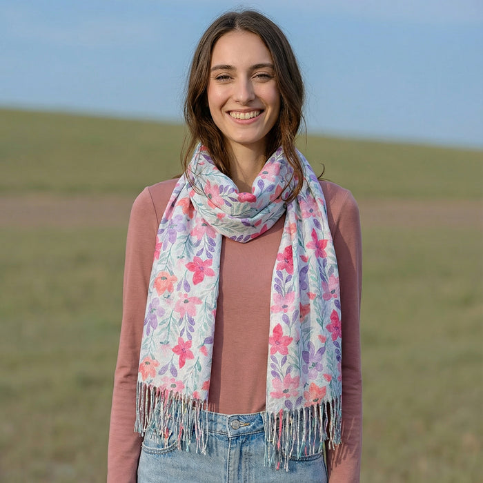 Pastel Flowers Pashmina Style Scarf (50x180cm) - Exclusive Design
