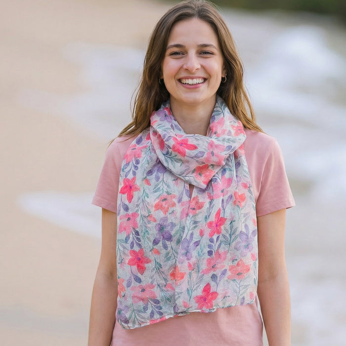 Pastel Flowers Scarf (50x180cm) - Exclusive Design