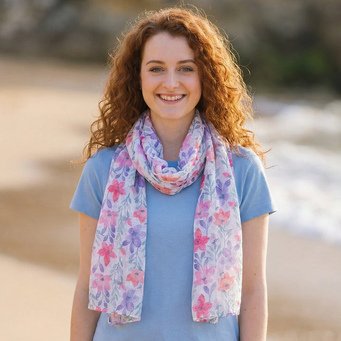 Pastel Flowers Scarf (50x180cm) - Exclusive Design