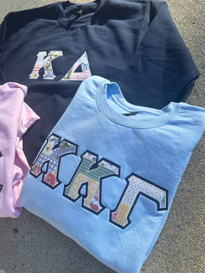 Patchwork Sorority Stitch Letter Sweatshirt