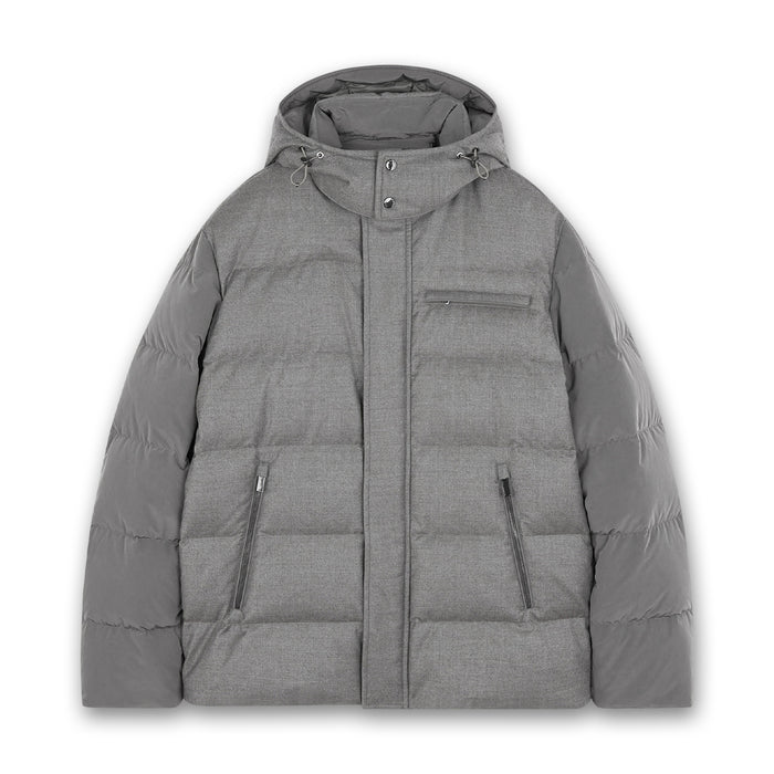 Paul & Shark - Wool & Silk Blend Puffer Jacket in Taupe Suede - Nigel Clare