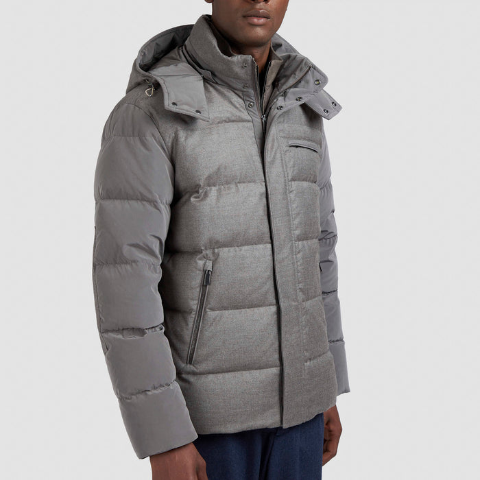 Paul & Shark - Wool & Silk Blend Puffer Jacket in Taupe Suede - Nigel Clare