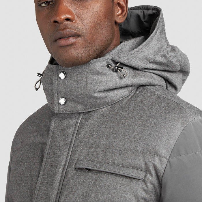 Paul & Shark - Wool & Silk Blend Puffer Jacket in Taupe Suede - Nigel Clare