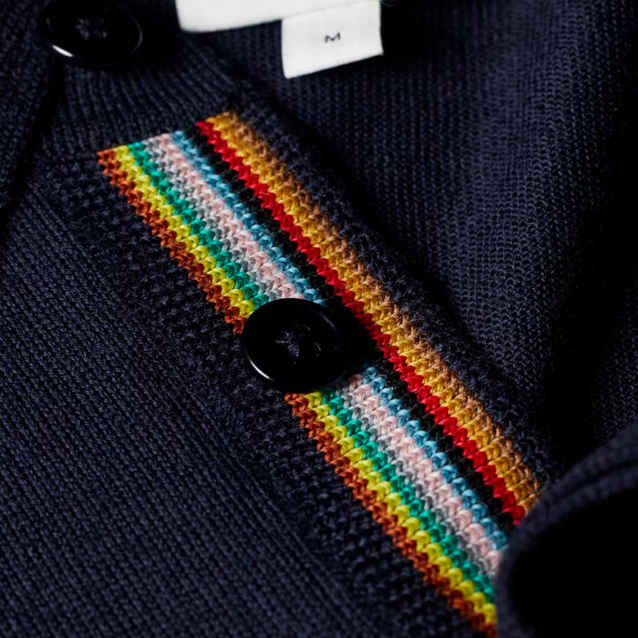 Paul Smith - Merino Wool Knitted Long-Sleeve Polo Shirt in Navy - Nigel Clare