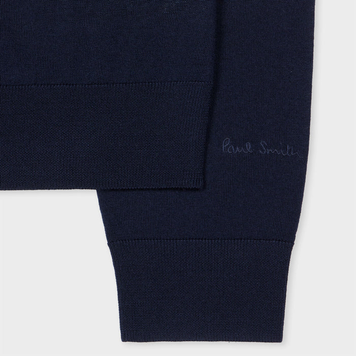 Paul Smith - Merino Wool Knitted Long-Sleeve Polo Shirt in Navy - Nigel Clare