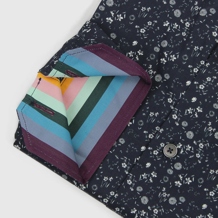Paul Smith - Tailored 'Artist Stripe' Cuff Floral Shirt in Navy - Nigel Clare