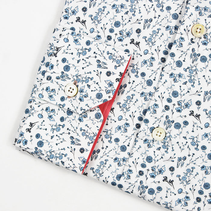 Paul Smith - Tailored 'Artist Stripe' Cuff Floral Shirt in White - Nigel Clare