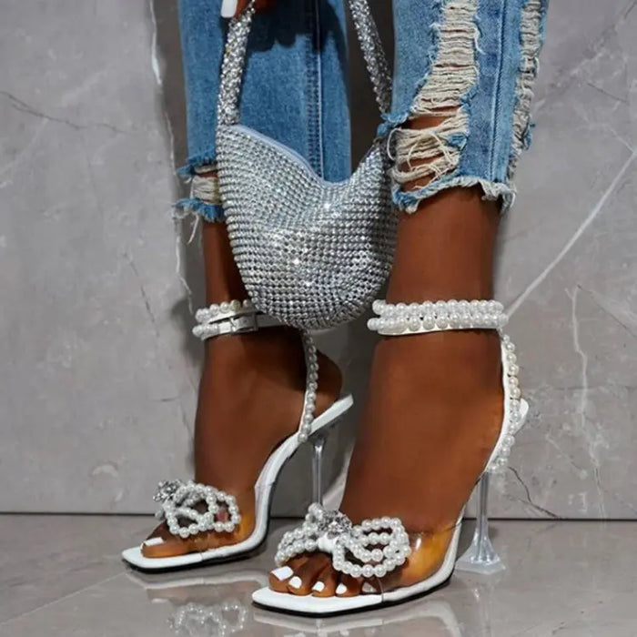 Princess Pearl Bow Lace up Heel fashionnsio