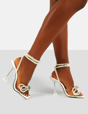 Princess Pearl Bow Lace up Heel fashionnsio