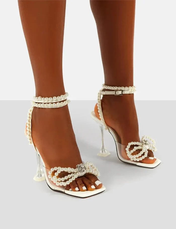 Princess Pearl Bow Lace up Heel fashionnsio
