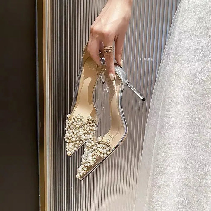 Pearl Transparent Gemstone Heels fashionnsio