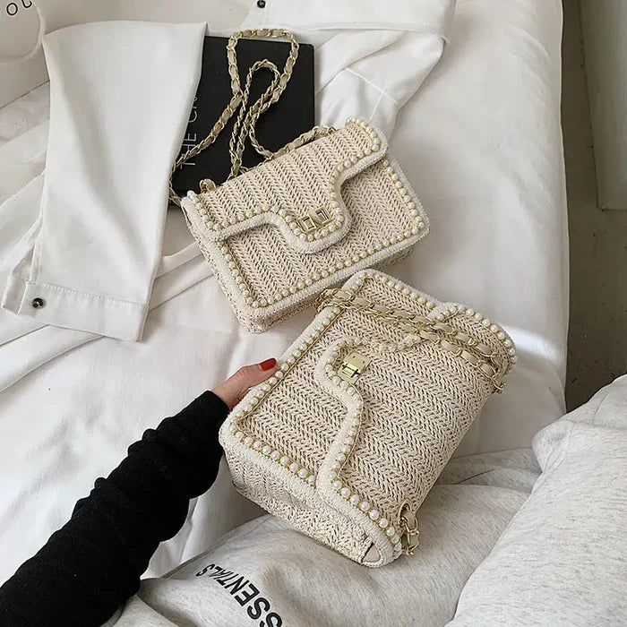 Pearl Rattan Embroidered Shoulder Bags fashionnsio