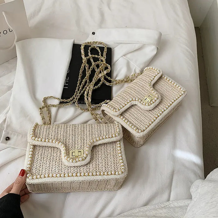 Pearl Rattan Embroidered Shoulder Bags fashionnsio