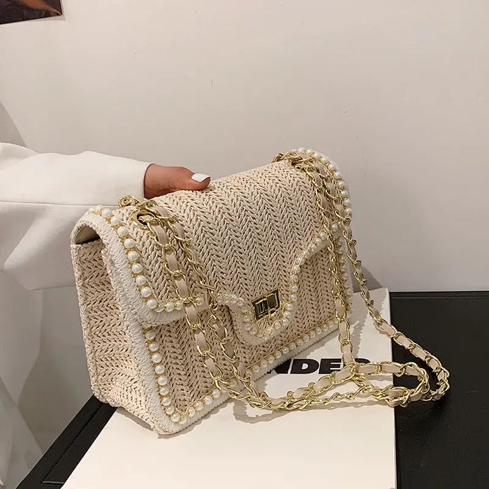 Pearl Rattan Embroidered Shoulder Bags fashionnsio